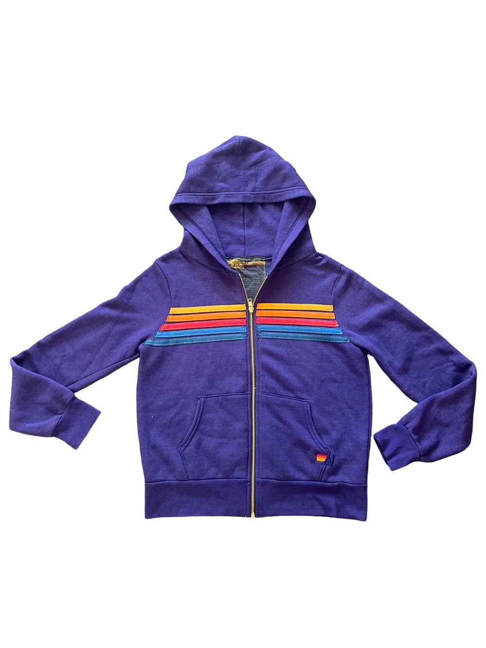 Aviator Nation Violet Zip Hoodie with Rainbow Chest Stripes